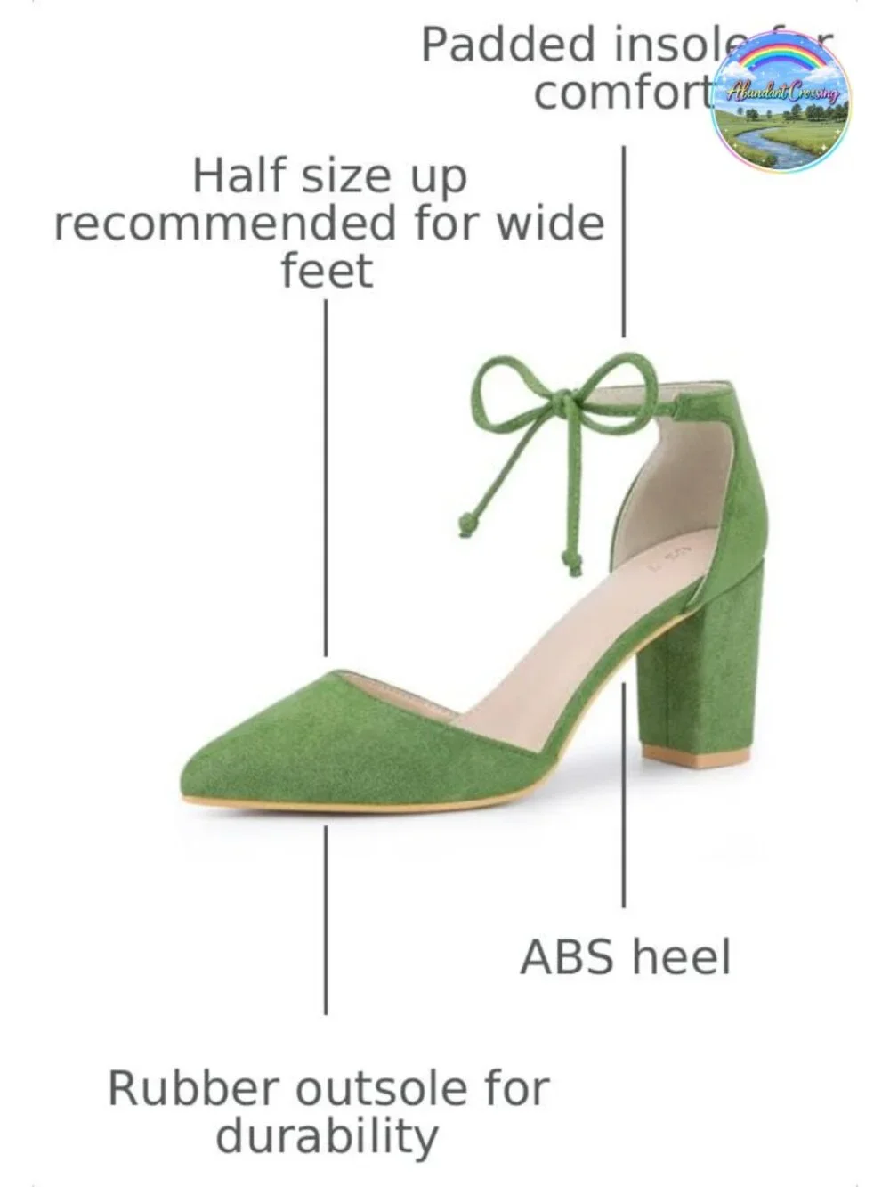 Ankle Tie Point Toe Dress Pumps High Block Heel Faux Suede